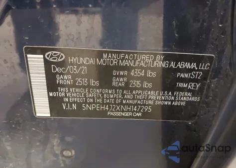 2022 Hyundai Sonata Limited z USA, uszkodzony, nr VIN 5NPEH4J2XNH147295